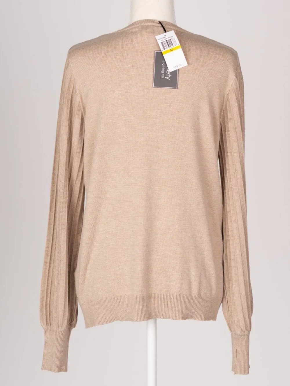 NWT Oatmeal Heather Pleated Sleeve Crew Neck Sweater Medium Soft Girl Cozy